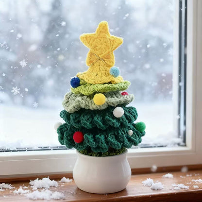 Hand-Knitted Yarn Christmas Tree in a Pot