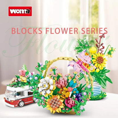 Woma New Truck Toy Building Blocks Kit with Flower Bouquet 457 Pcs