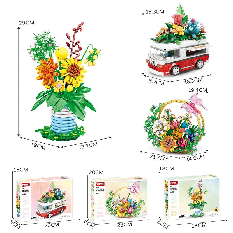 Woma New Truck Toy Building Blocks Kit with Flower Bouquet 457 Pcs