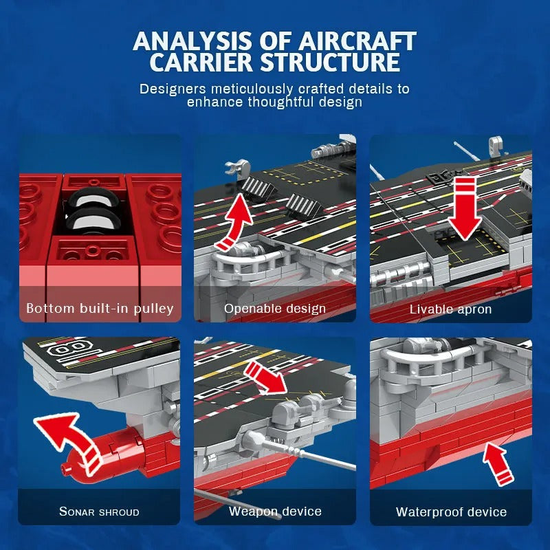 Woma The Warship Model Aircraft Carrier With 6 Aircrafts Building Block Set 838 Pcs