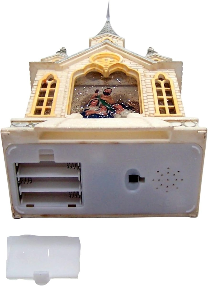 Explorers Lighted Nativity Snow Water Lantern Church with Two Side Wings - 16 Inch - Explorers Gifts