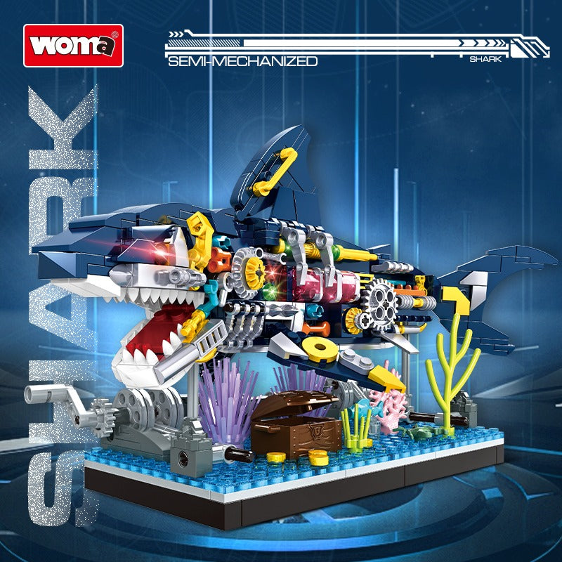 Woma Ocean Marine Building Kit Movable Cyberpunk Shark Building Block Set 499 Pcs