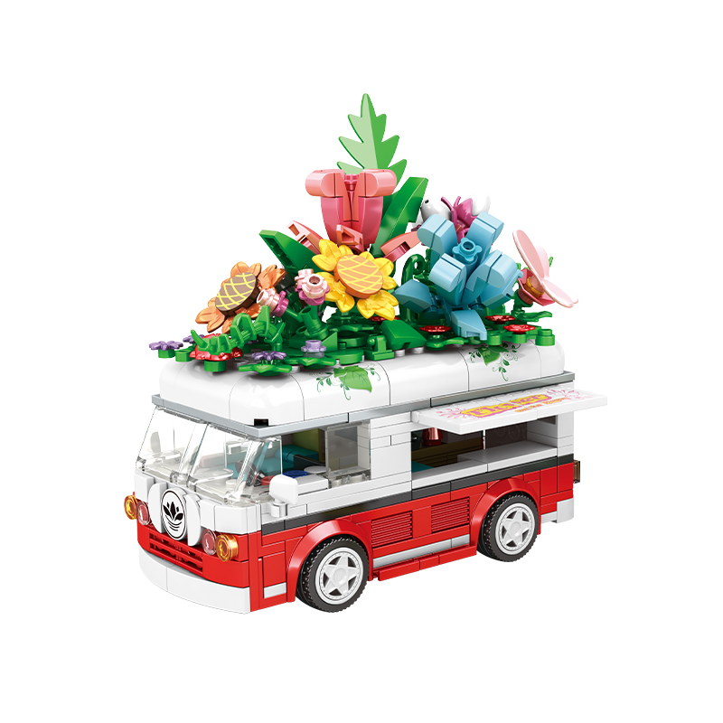 Toy van with floral and gift box decorations on a white background, featuring the Wonda brand.