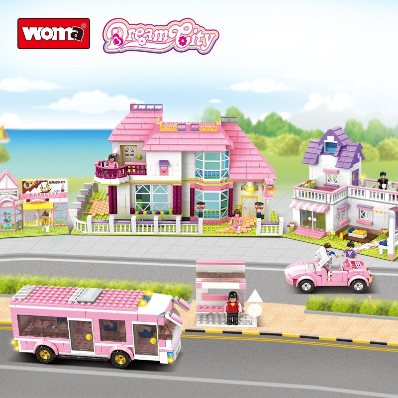 Woma Pink Villa House Toy Model Building With 12 Mini Figures 1898 Pcs
