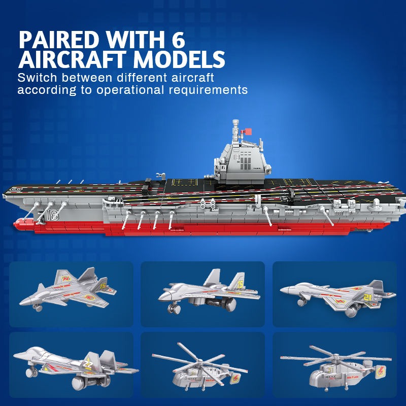 Woma The Warship Model Aircraft Carrier With 6 Aircrafts Building Block Set 838 Pcs