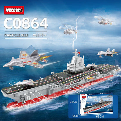 Woma The Warship Model Aircraft Carrier With 6 Aircrafts Building Block Set 838 Pcs
