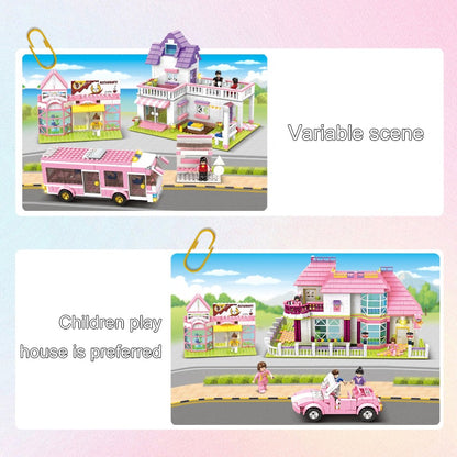 Woma Pink Villa House Toy Model Building With 12 Mini Figures 1898 Pcs