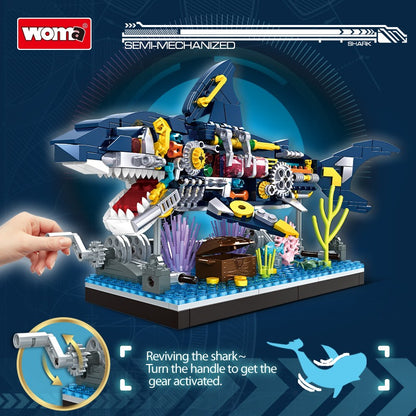 Woma Ocean Marine Building Kit Movable Cyberpunk Shark Building Block Set 499 Pcs