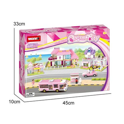 Woma Pink Villa House Toy Model Building With 12 Mini Figures 1898 Pcs