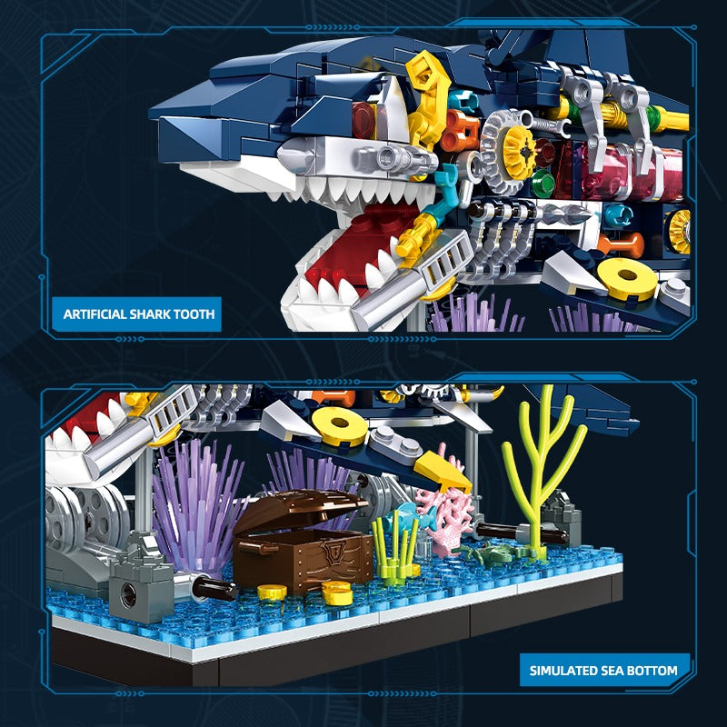Woma Ocean Marine Building Kit Movable Cyberpunk Shark Building Block Set 499 Pcs