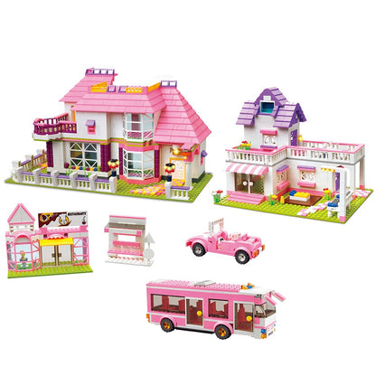 Woma Pink Villa House Toy Model Building With 12 Mini Figures 1898 Pcs