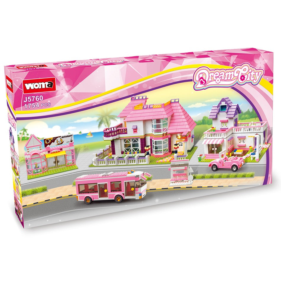 Woma Pink Villa House Toy Model Building With 12 Mini Figures 1898 Pcs