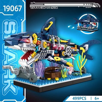 Woma Ocean Marine Building Kit Movable Cyberpunk Shark Building Block Set 499 Pcs